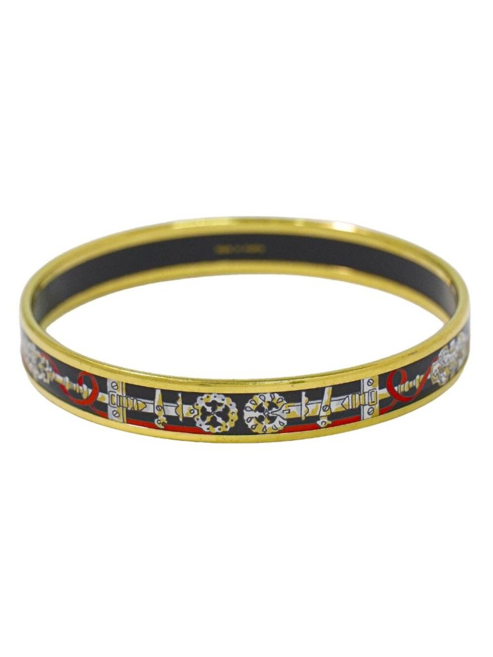 Hermes Enamel PM Bangle Bracelet Cloisonne Gold Plated Multicolor Email